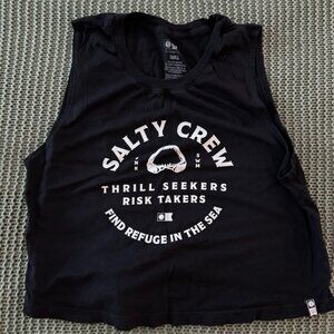 Salty Crew Black Crop Tank | Graphic Logo | Size Small / Surf / Coastal